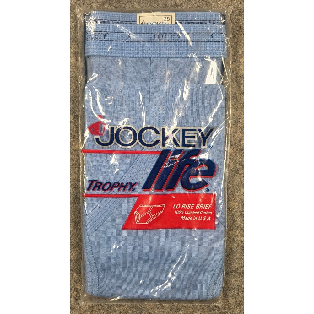 Vintage 1984 Jockey Life Trophy Lo Rise Briefs Blue Mens Size 38 Made in USA NWT